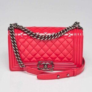 Chanel Pink Quilted Patent Leather Medium Boy Bag